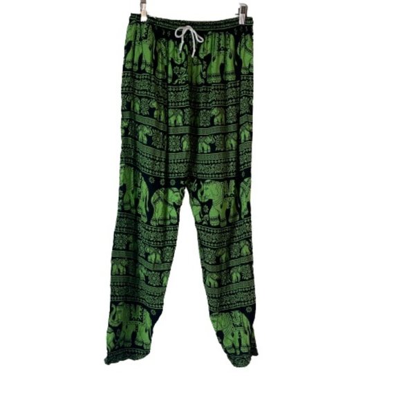Unbranded Pants - Elephant Print High Waist Drop Crotch Pants Black